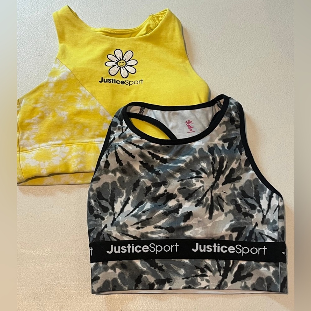 Justice Sport Girls Yellow Daisy Black Tie Dye Tank Tops/Sports Bras, Size 28